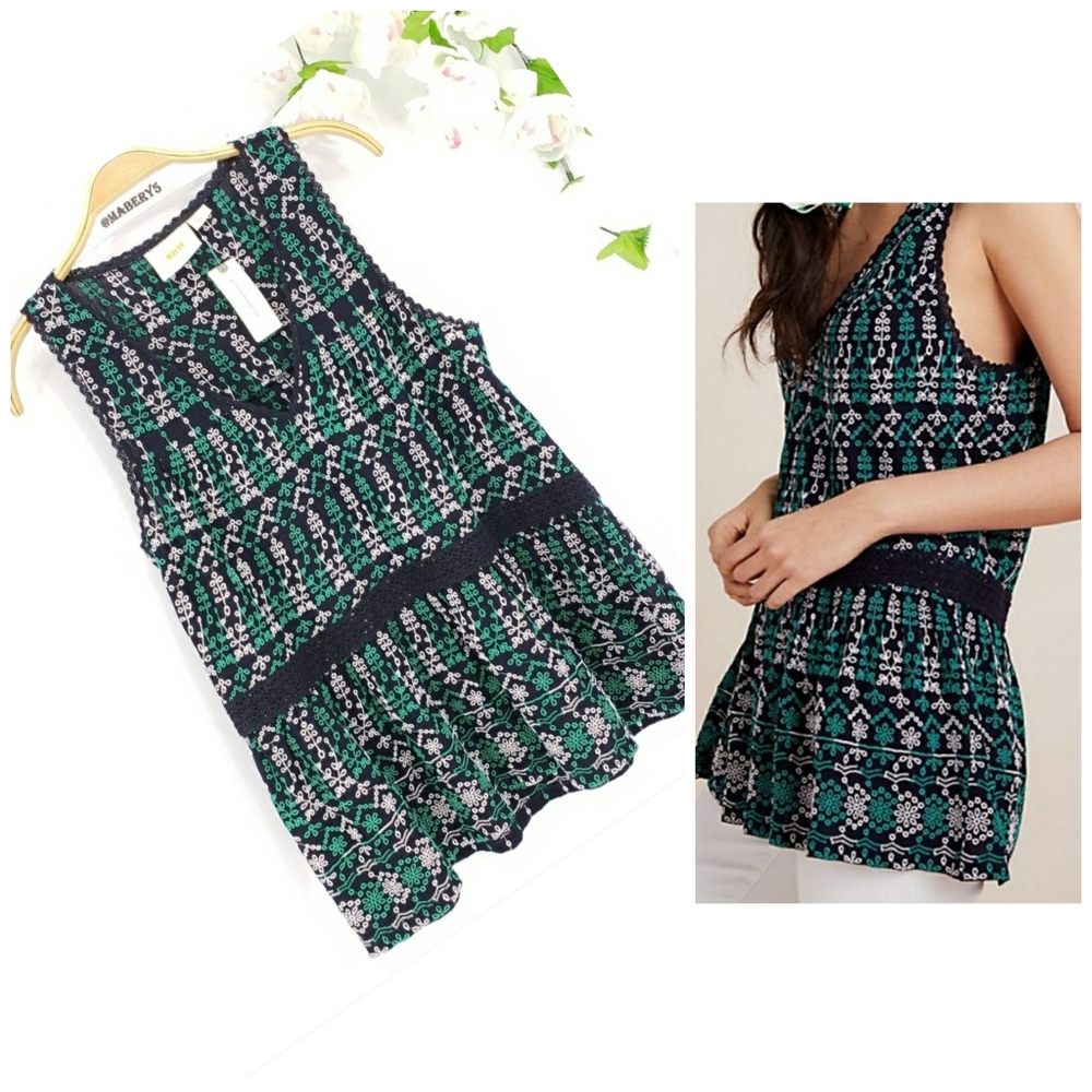 New ANTHROPOLOGIE Maeve Embroidered Cammie Sleeveless Blouse sz S